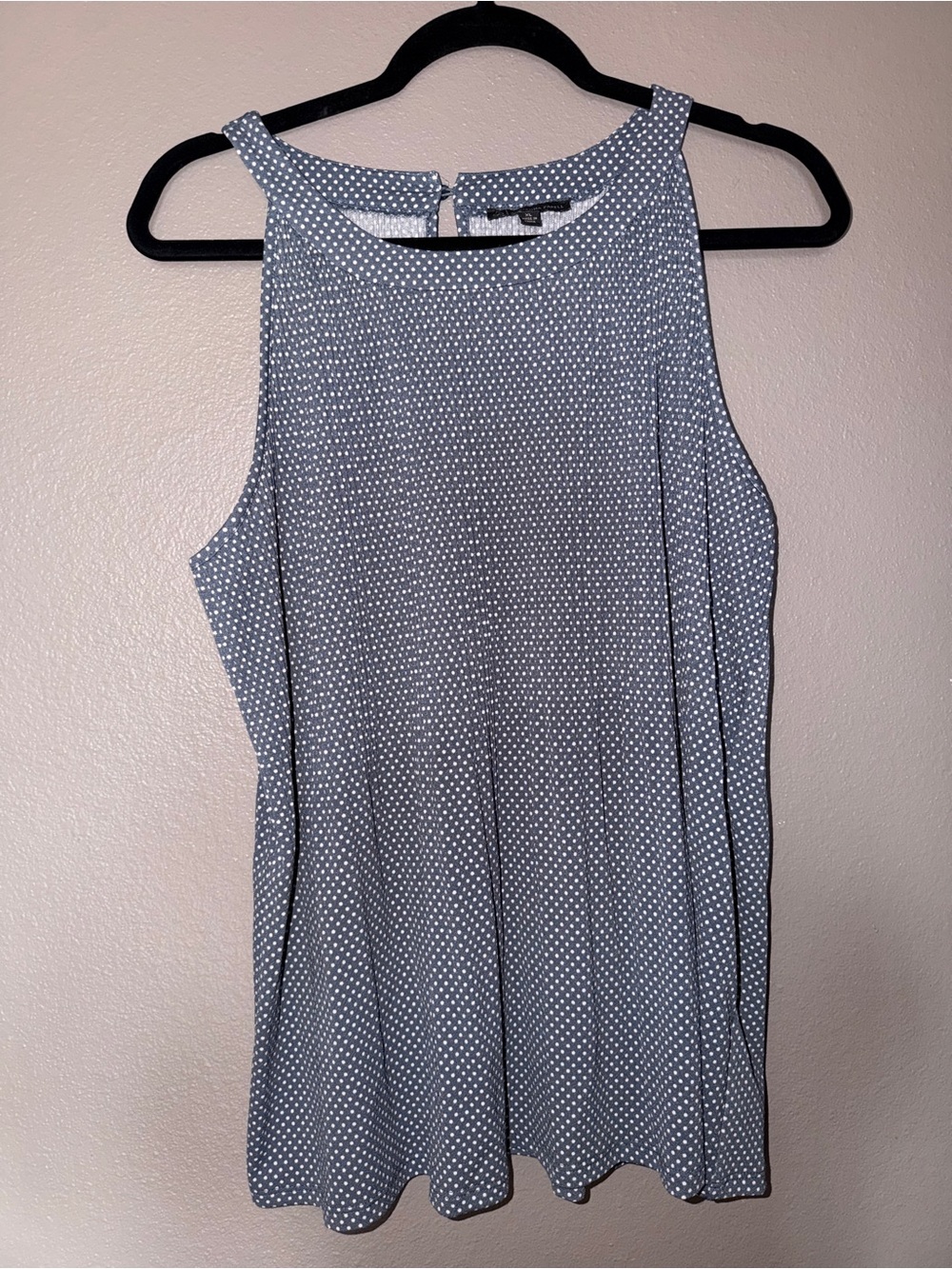 Adrianna Papell Blue Polka Dot High-Neck Sleeveless Tank